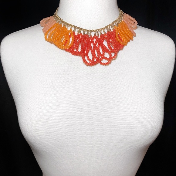 Orange Ombré Bead Loop Chunky Necklace Earring Set - Picture 2 of 3